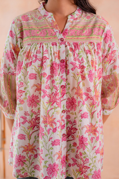 Floral Printed Gathered Ethnic Tunic
