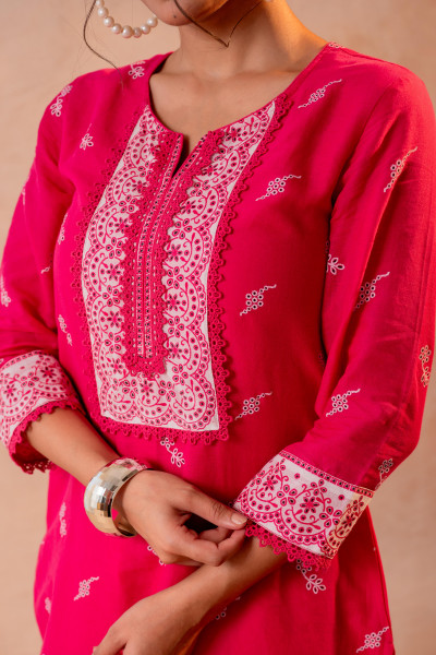 Ethereal Pink Kurta Ensemble with White Dupatta