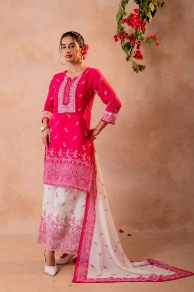 Ethereal Pink Kurta Ensemble with White Dupatta