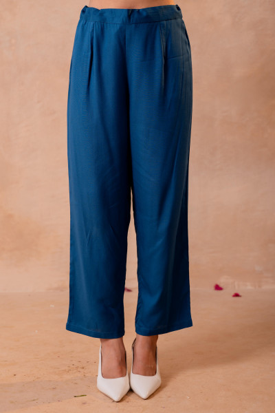 Blue Embroidered Straight Kurta Set with Printed Dupatta