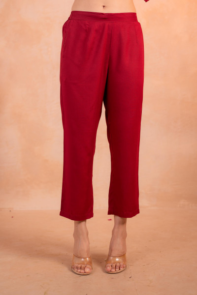 Maroon Embroidered Straight Kurta Set with Printed Dupatta