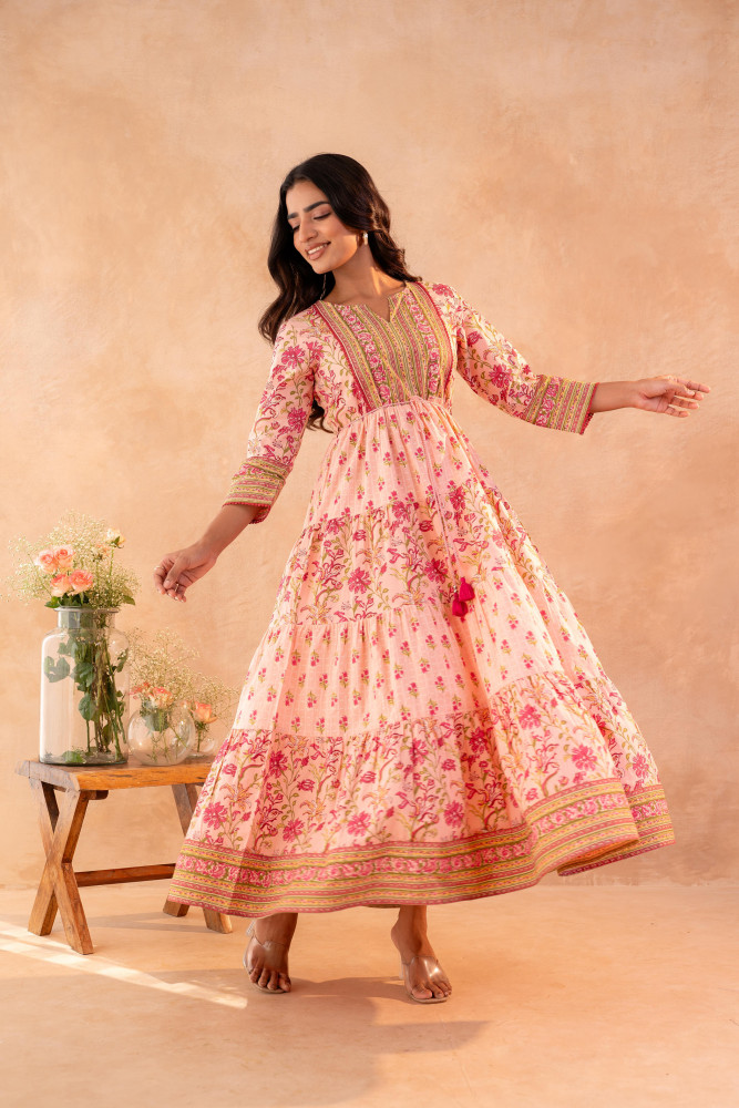 Gulbahar Bloom Peach Anarkali Dress