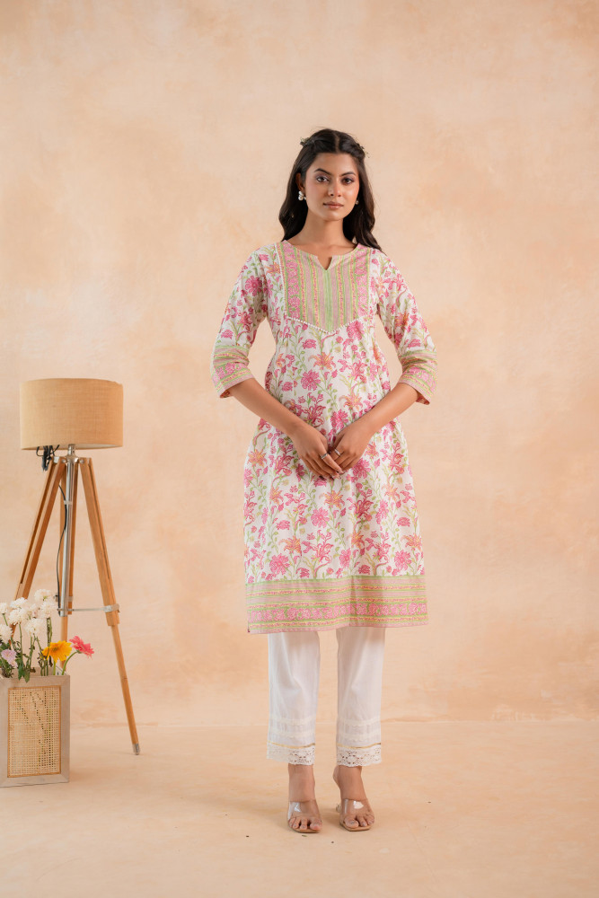 Ivory Blossom Panelled Kurta