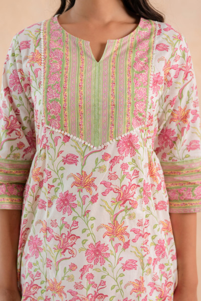 Ivory Blossom Panelled Kurta