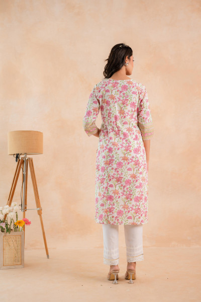 Ivory Blossom Panelled Kurta