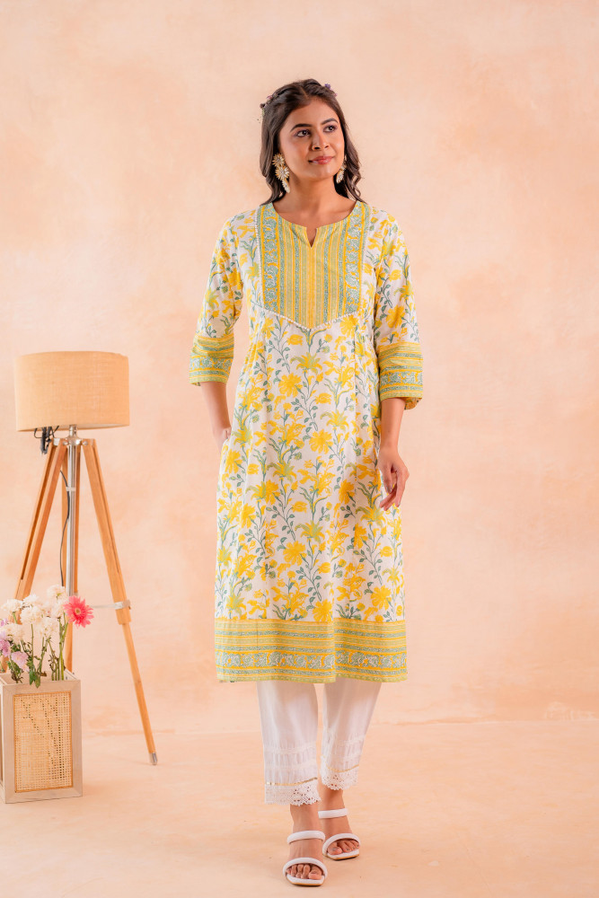 Yellow Blossom Panelled Kurta