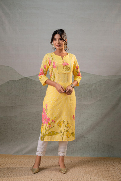 Gulbahaar Yellow Floral Placement Kurta