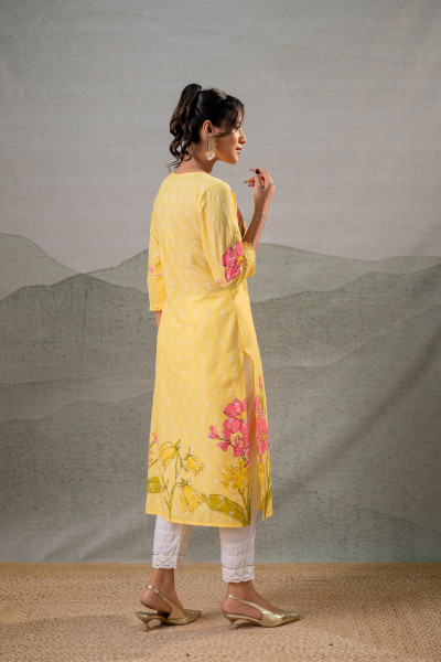Gulbahaar Yellow Floral Placement Kurta