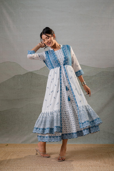 Ivory Noir Indigo Heritage Flare Dress