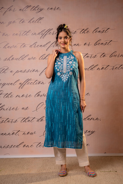 Midnight Meadow Indigo Halter Kurta