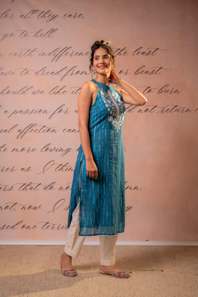 Midnight Meadow Indigo Halter Kurta