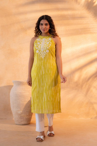 Sunlit Meadow Lime Halter Kurta