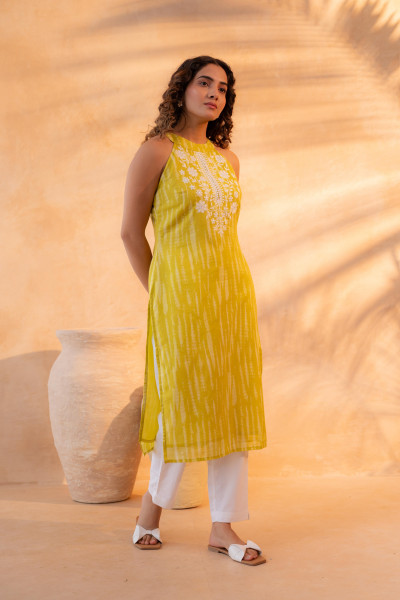 Sunlit Meadow Lime Halter Kurta