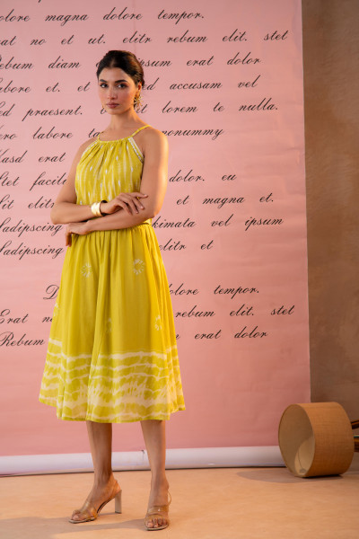 Lime Tie-Dye Printed Cotton Top & Skirt Set