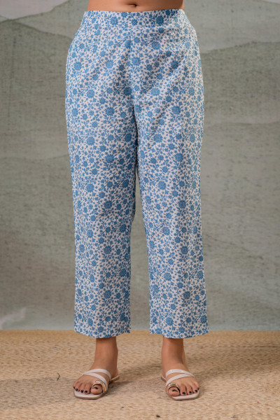 Neelambar Skyblue Printed Flared Kurta Pant And Dupatta Set