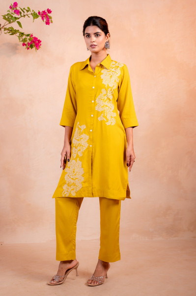 Mustard Bloom Printed Kurta Set