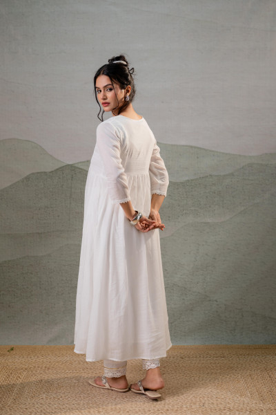 Cotton  White Noor Flared Kurta