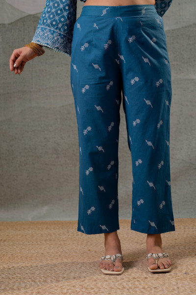 NeelraIndigo  Teal  Printed Kurta Pant And Dupatta Set