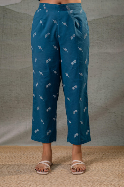 Indigo Printed Anarkali Kurta Set with Matching Dupatta