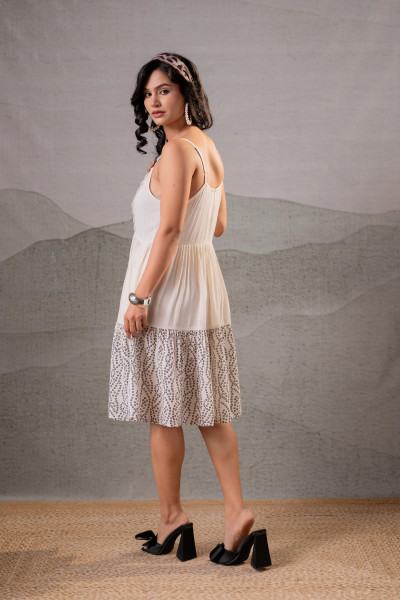 Elegant Black & White Lace Panel Fit & Flare Dress