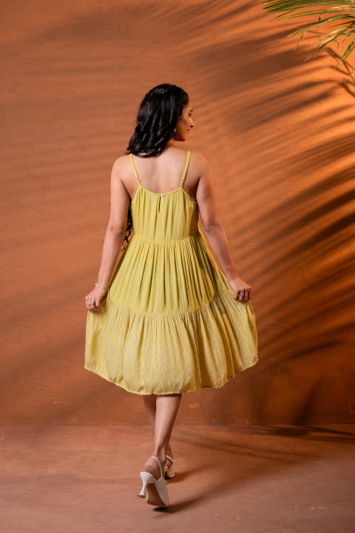 Elegant Lime & White Lace Panel Fit & Flare Dress