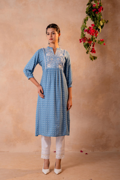 Sky Bloom Embroidered Kurta