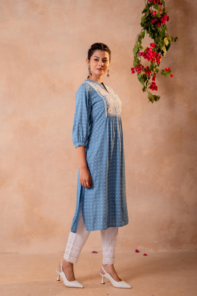 Sky Bloom Embroidered Kurta