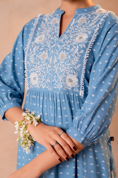 Sky Bloom Embroidered Kurta
