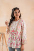 Off-White &amp; Pink Floral Printed Gathered Ethnic Tunic with Lace Yoke