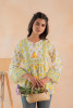 Off-White &amp; Yellow Floral Printed Gathered Ethnic Tunic with Lace Yoke