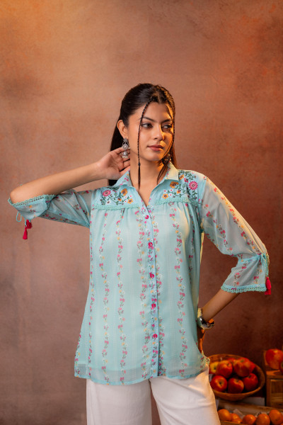 Blue Floral Printed Tunic