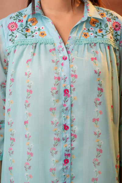 Blue Floral Printed Tunic