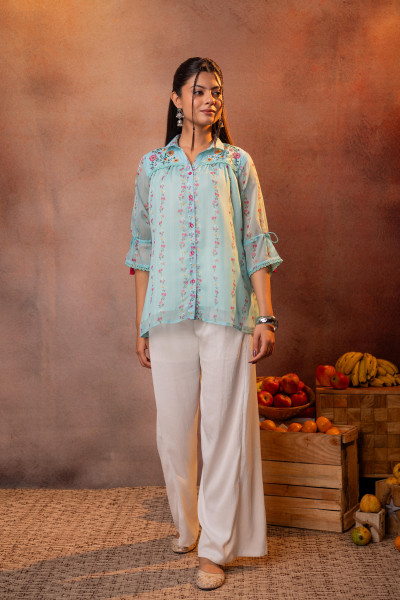 Blue Floral Printed Tunic