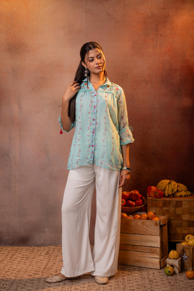 Blue Floral Printed Tunic