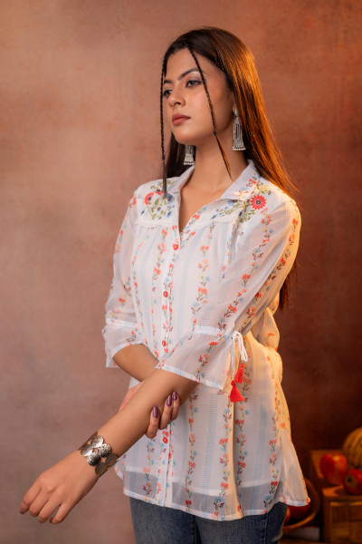 White Floral Printed Tunic