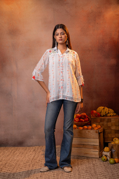 White Floral Printed Tunic