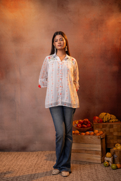 White Floral Printed Tunic