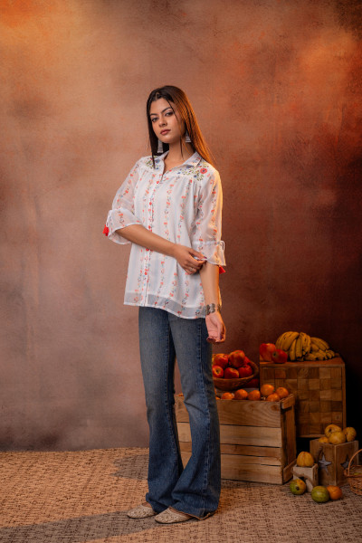 White Floral Printed Tunic