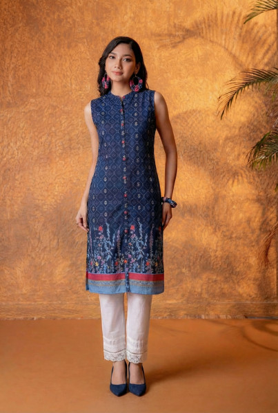 Indigo Floral Buti Printed Viscose Kurta