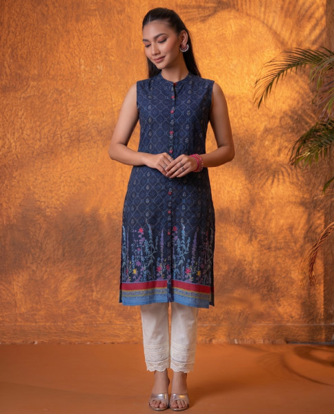Indigo Floral Buti Printed Viscose Kurta