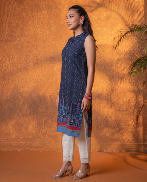 Indigo Floral Buti Printed Viscose Kurta