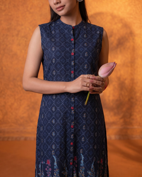 Indigo Floral Buti Printed Viscose Kurta
