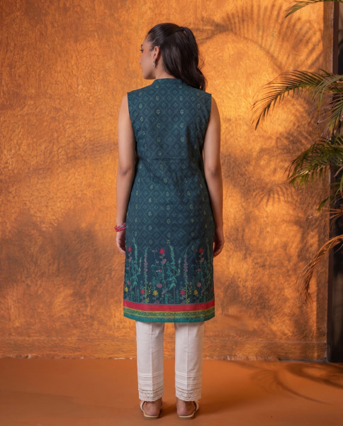 Jade Green Floral Buti Printed Viscose Kurta