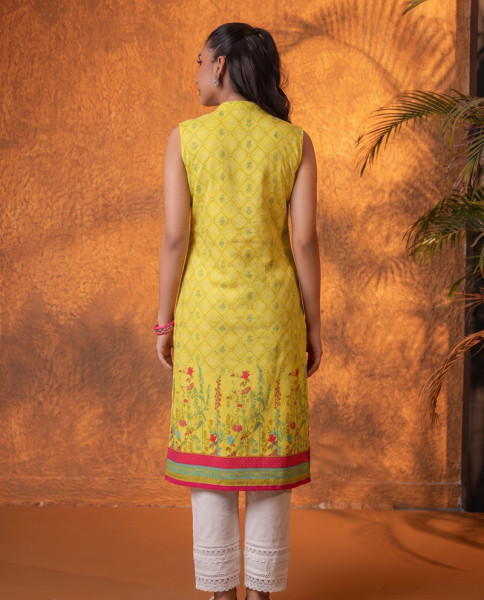 Mustard Floral Buta Printed Viscose Kurta