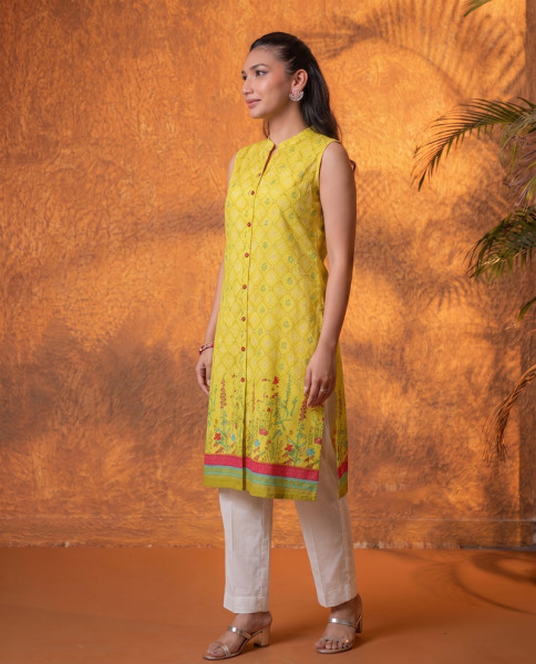 Mustard Floral Buta Printed Viscose Kurta