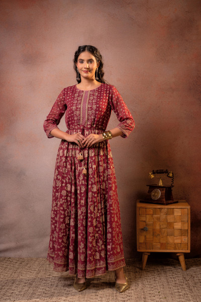 Maroon Sheen  Anarkali dress
