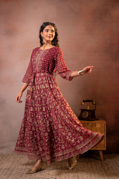 Maroon Sheen  Anarkali dress