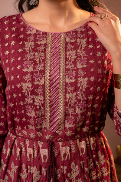 Maroon Sheen  Anarkali dress