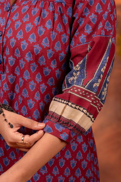 Maroon Paisley Printed Cotton Tunic