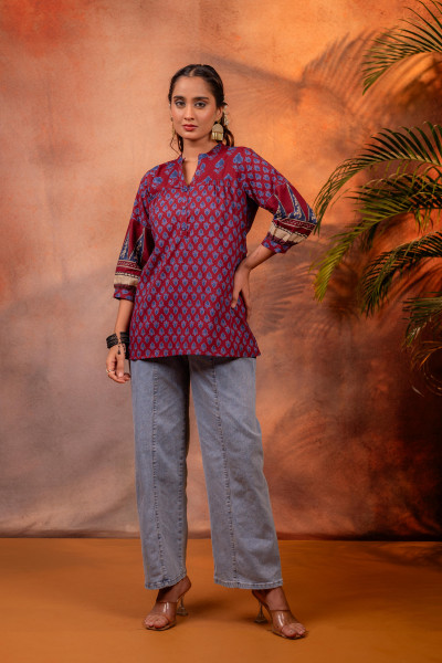Maroon Paisley Printed Cotton Tunic